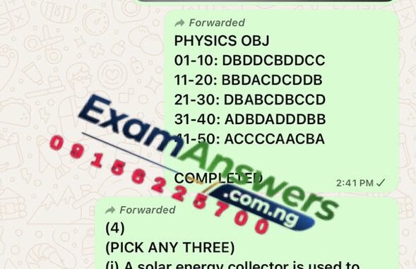 WAEC Physics questions and answers sheet.